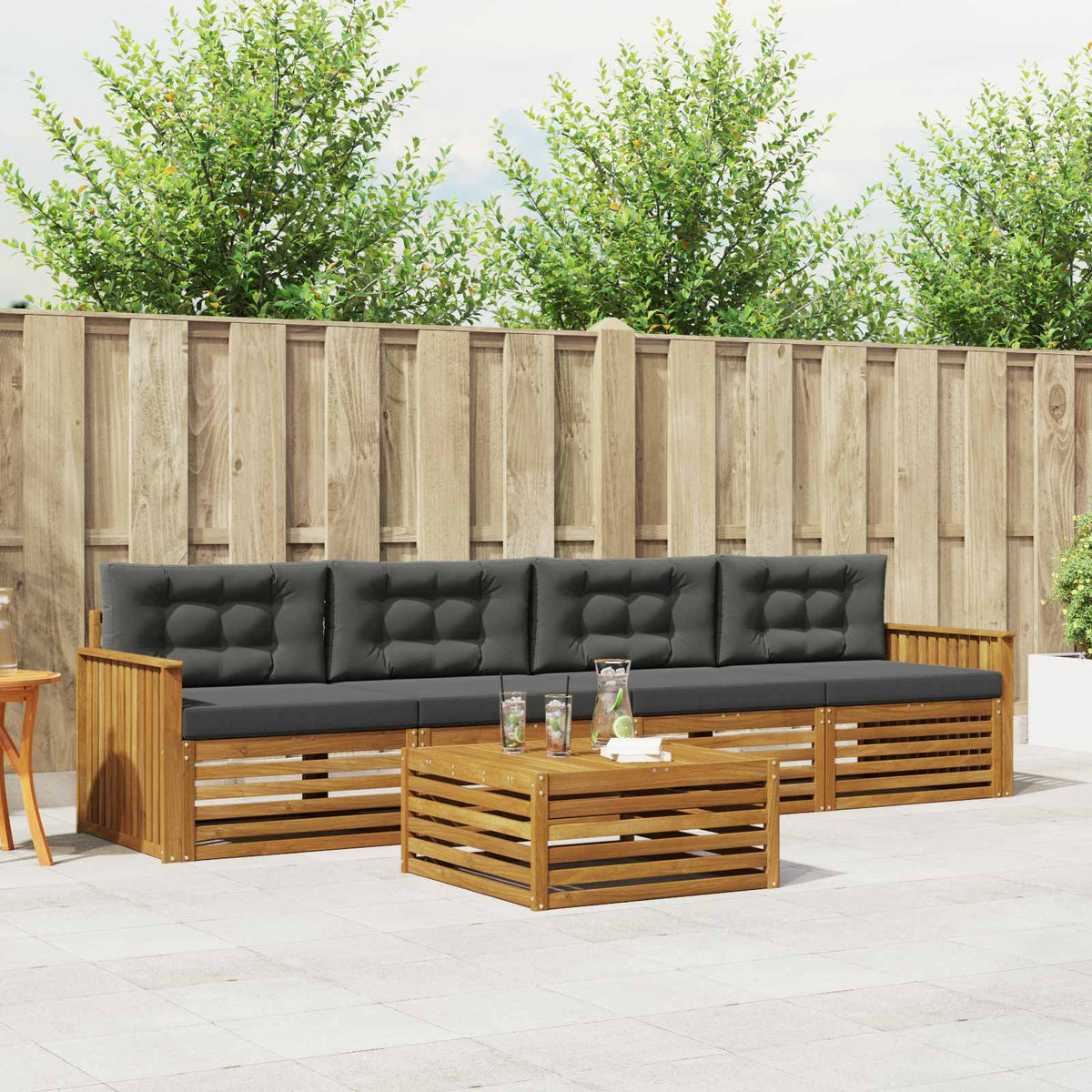 Buiten bankenset met kussen 5 pcs Natuurlijk en Antraciet is nu te koop bij PeponiXL, paradijselijk wonen!