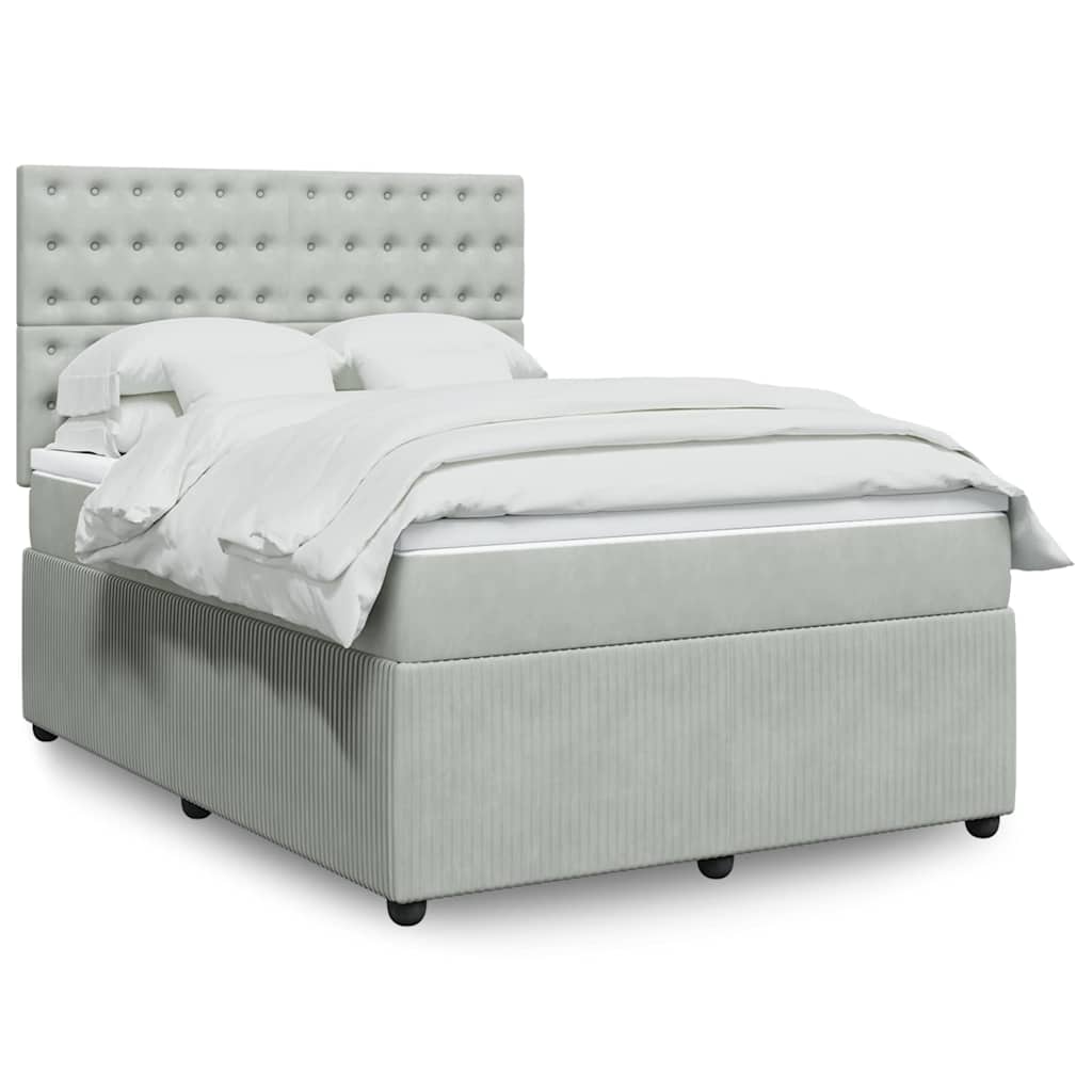 Boxspring met matras fluweel lichtgrijs 140x190 cm is nu te koop bij PeponiXL, paradijselijk wonen!