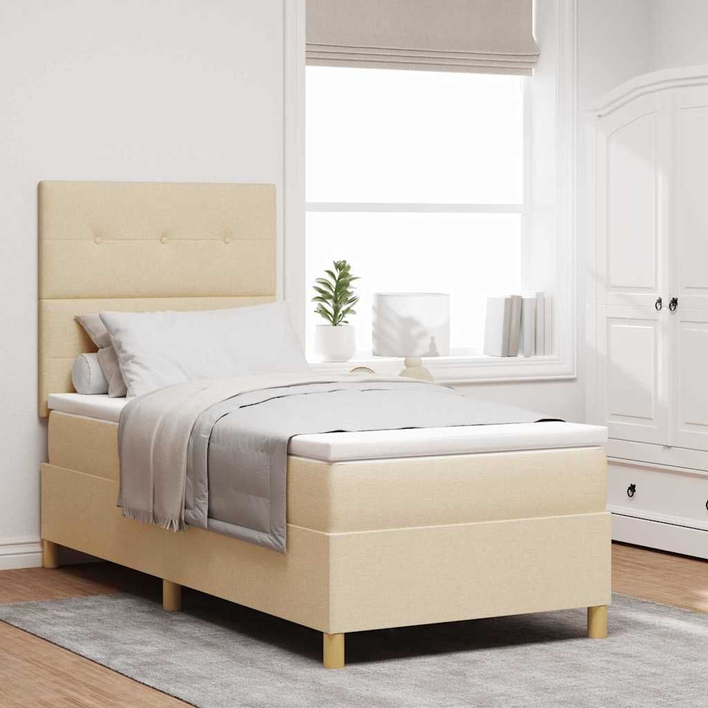 Boxspringbed met matras met hoofdeinde Crème 90 x 190 cm Stof is nu te koop bij PeponiXL, paradijselijk wonen!