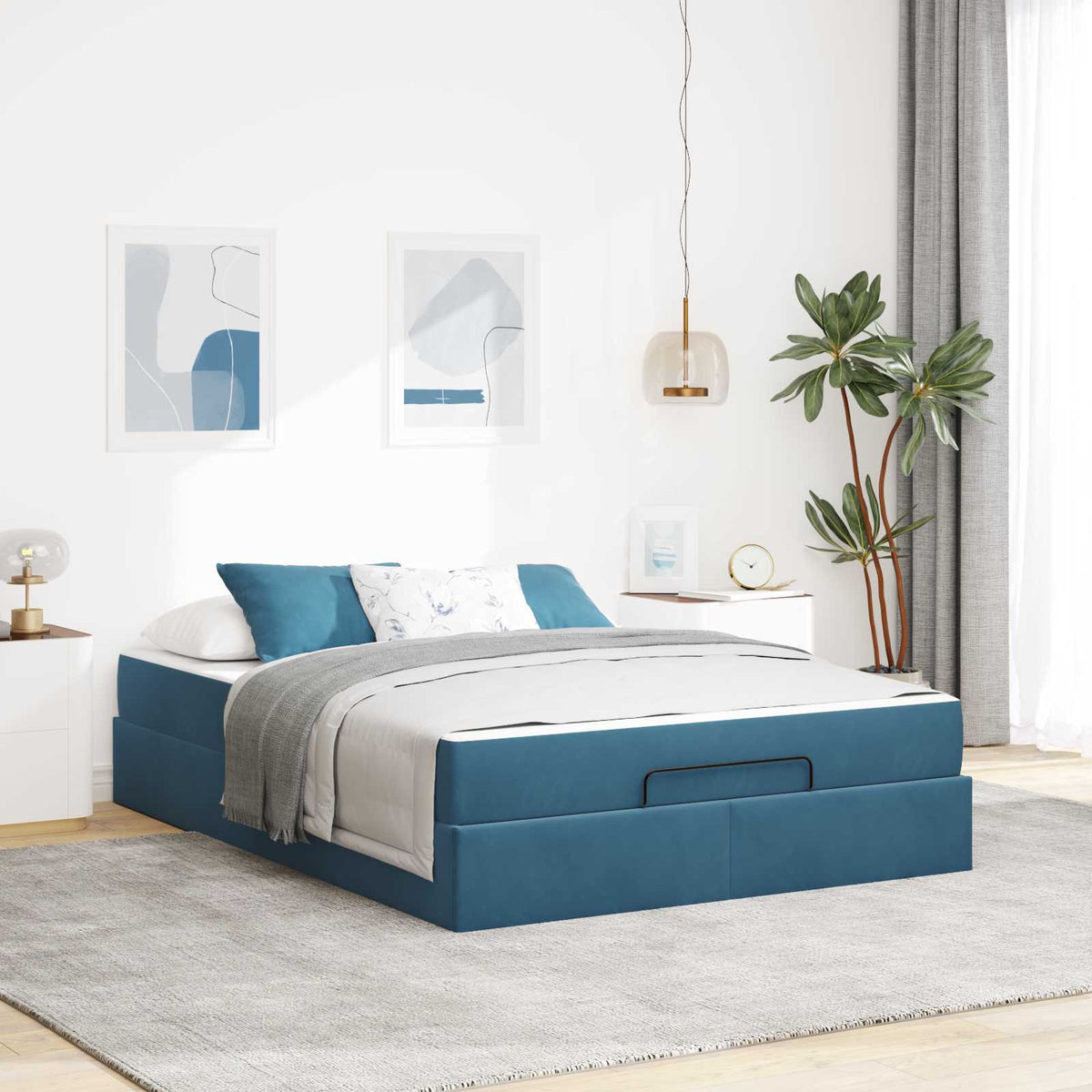 Bedframe met matras 2 pcs Blauw Fluweel is nu te koop bij PeponiXL, paradijselijk wonen!