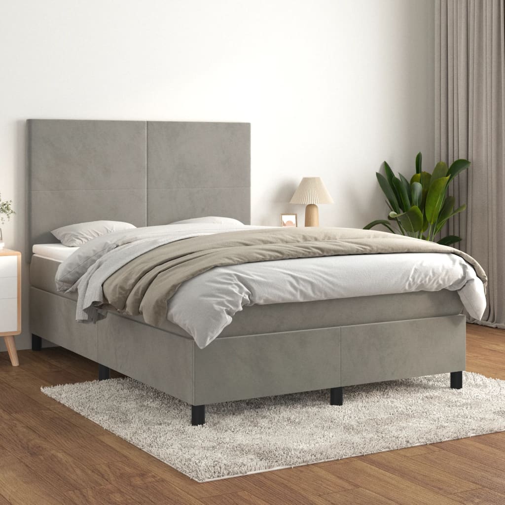 Boxspring met matras fluweel lichtgrijs 140x200 cm is nu te koop bij PeponiXL, paradijselijk wonen!