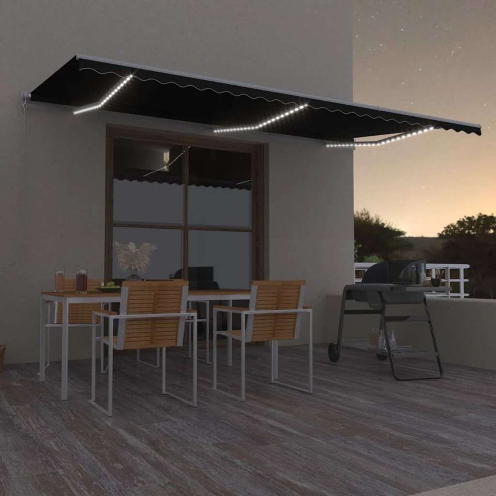 Luifel handmatig uittrekbaar met LED 600x300 cm antracietkleur is nu te koop bij PeponiXL, paradijselijk wonen!