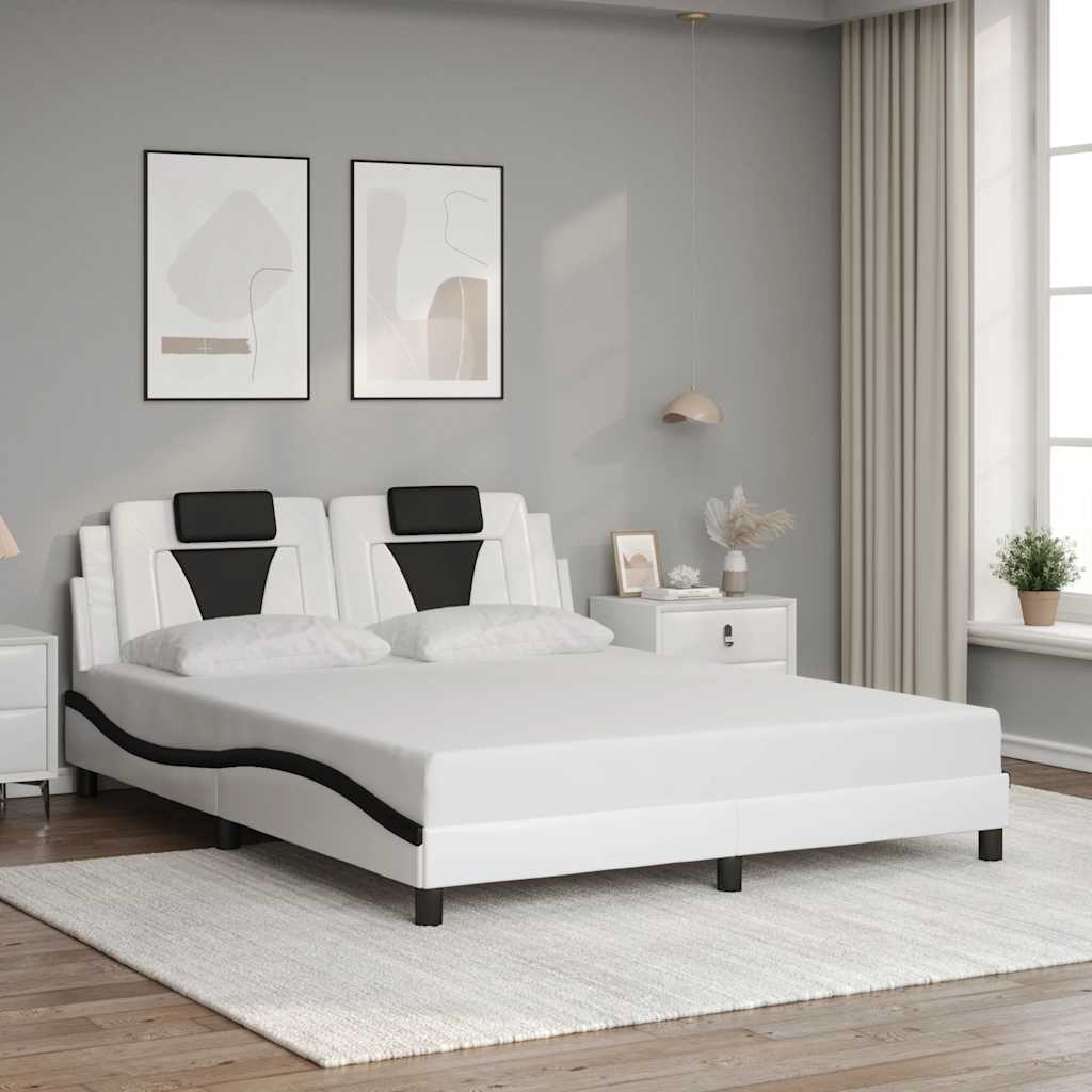 Bedframe "Viana" zonder matras kunstleer zwart en wit 160x200 cm is nu te koop bij PeponiXL, paradijselijk wonen!