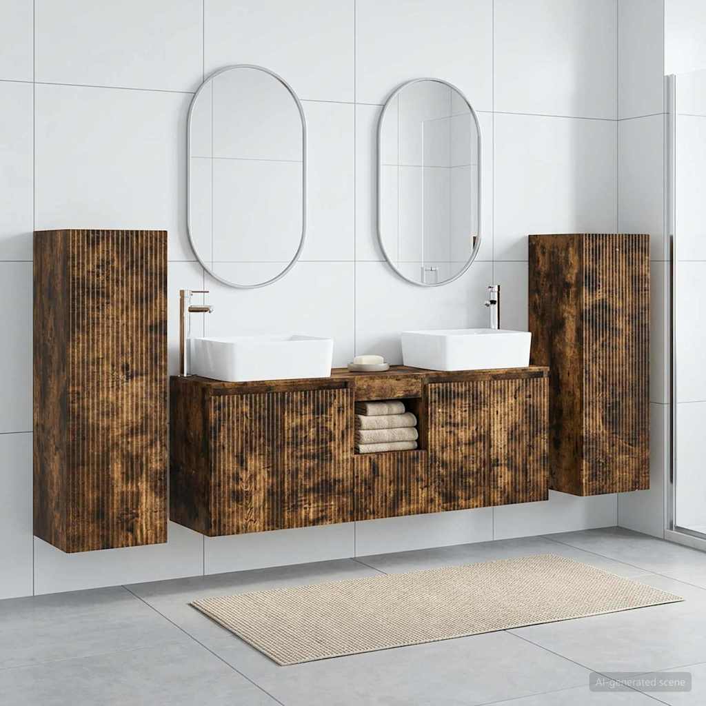 Badkamermeubelset 5 st Gerookt eiken 33 x 34,5 x 100 cm is nu te koop bij PeponiXL, paradijselijk wonen!