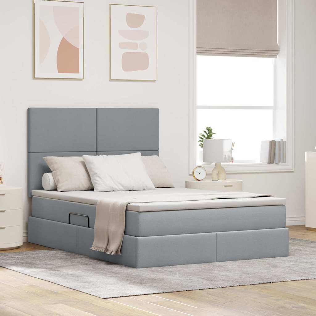 Opbergbed met LED met matras Lichtgrijs 140 x 200 cm Polyester is nu te koop bij PeponiXL, paradijselijk wonen!