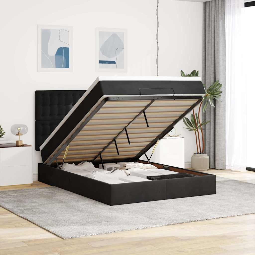 Ottoman bed met matrassen en LED's 140x200cm fluweel zwart is nu te koop bij PeponiXL, paradijselijk wonen!