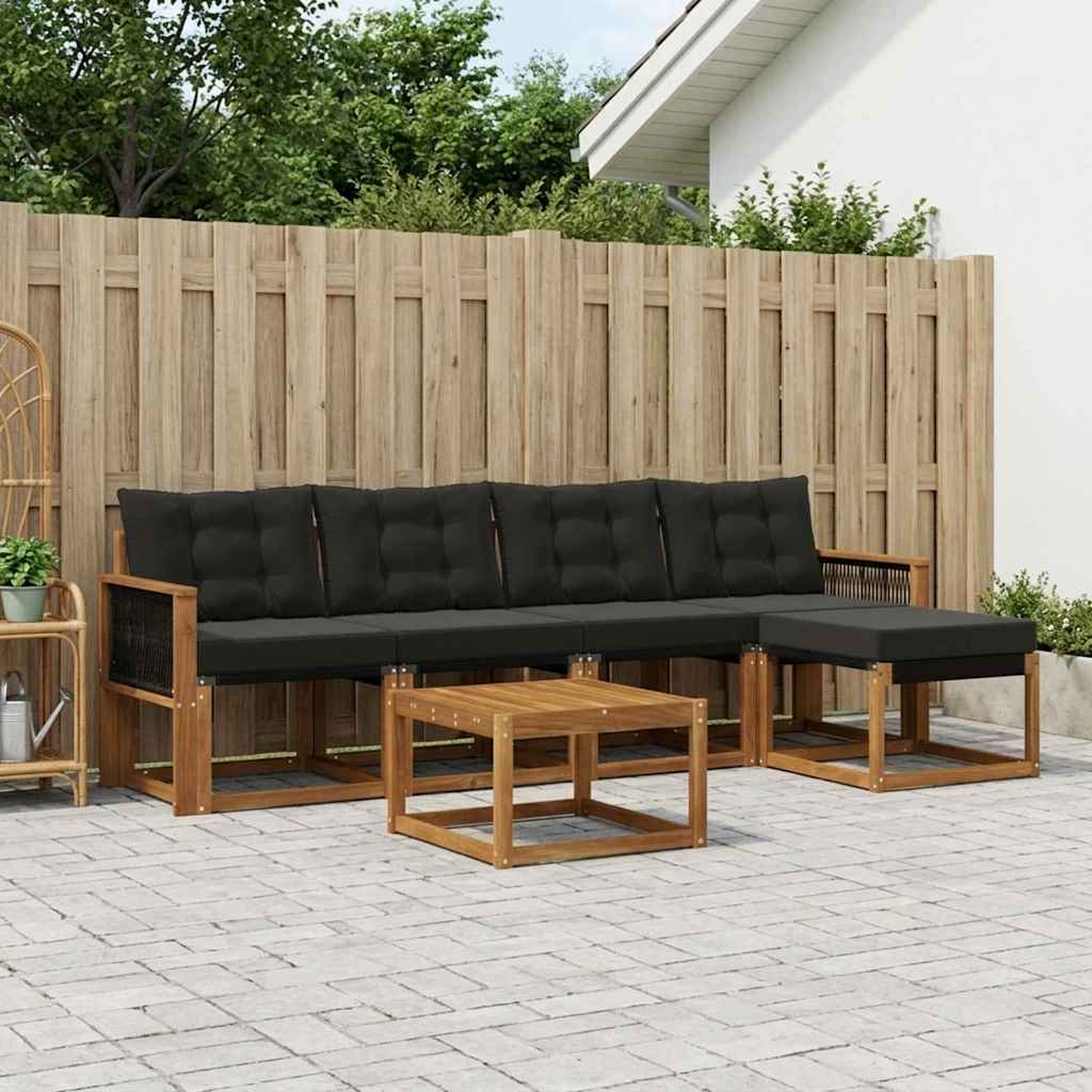 Buiten bankenset met kussen 6 pcs Naturel en Zwart is nu te koop bij PeponiXL, paradijselijk wonen!