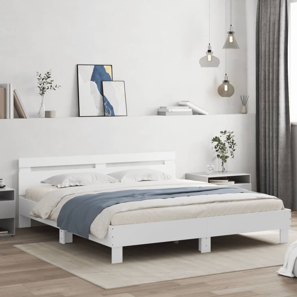 Bedframe met hoofdeinde bewerkt hout wit 200x200 cm is nu te koop bij PeponiXL, paradijselijk wonen!