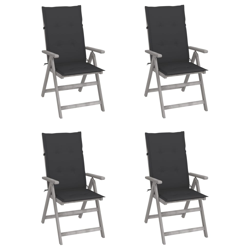 Tuinstoelen 4 st verstelbaar met kussens massief acaciahout is nu te koop bij PeponiXL, paradijselijk wonen!