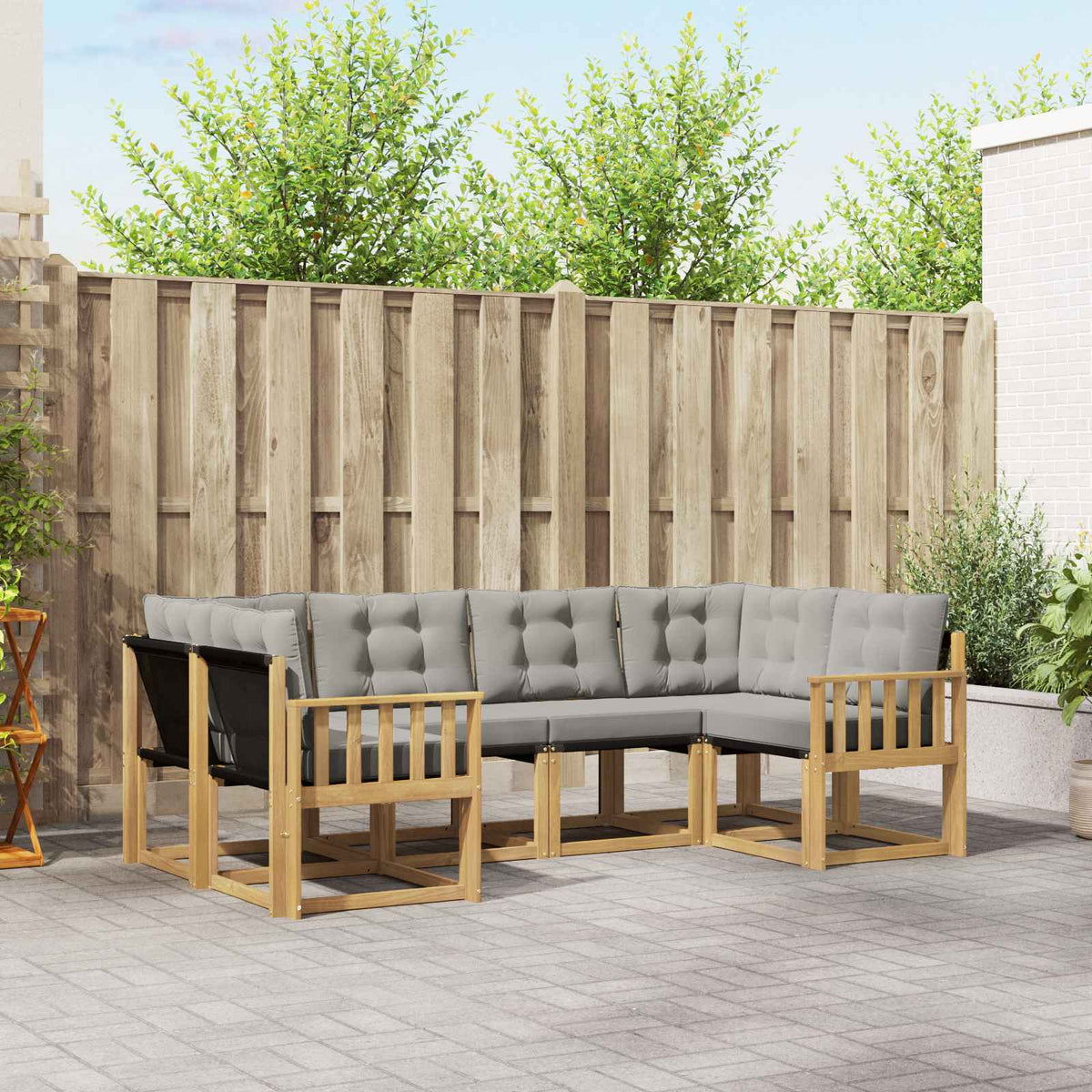 Buiten bankenset met kussen 6 pcs Wit en Lichtgrijs is nu te koop bij PeponiXL, paradijselijk wonen!