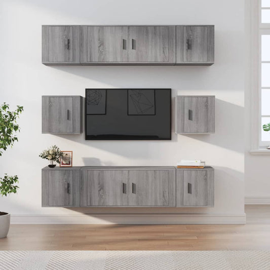 8-delige Tv-meubelset bewerkt hout grijs sonoma eikenkleurig is nu te koop bij PeponiXL, paradijselijk wonen!