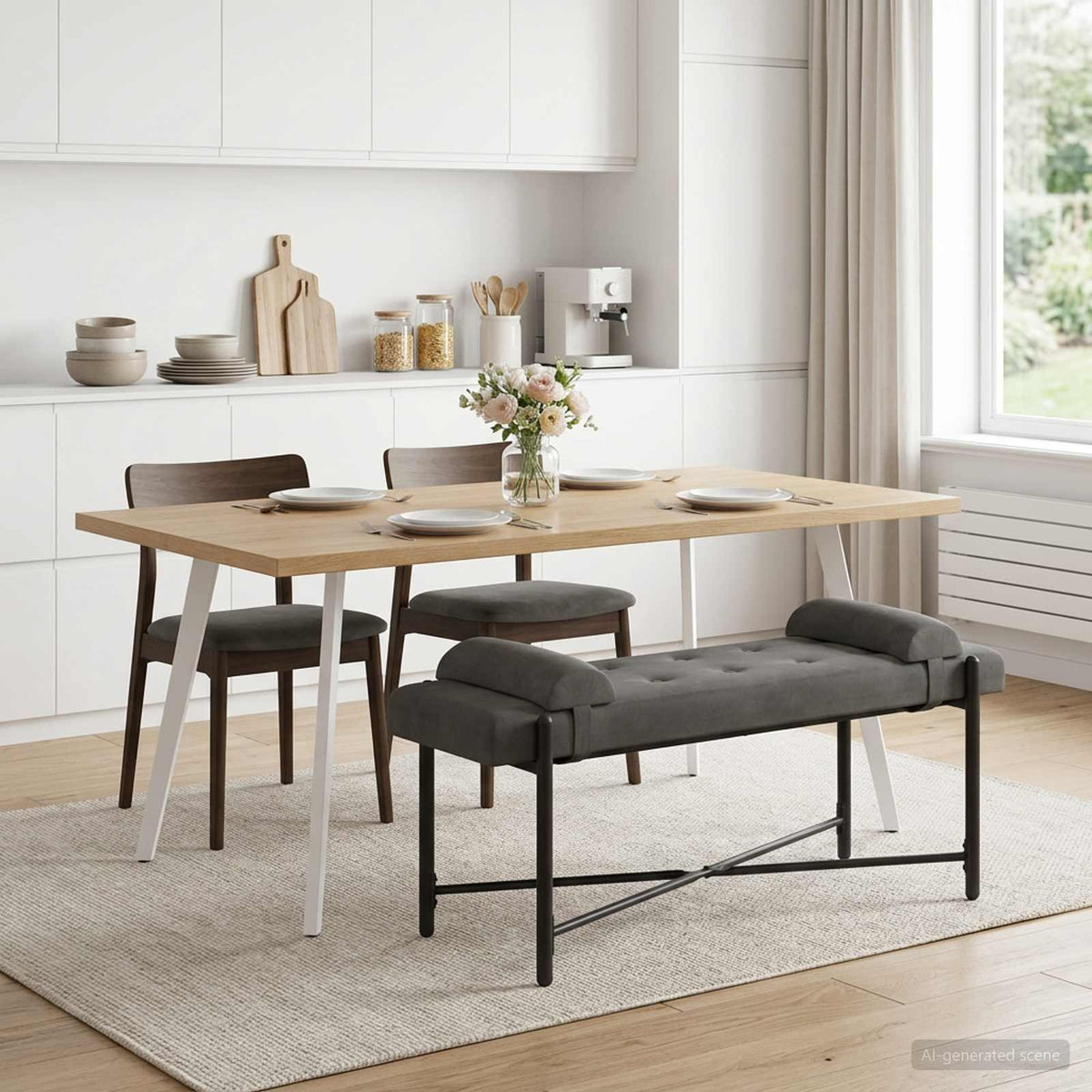 Knop-gestept Bankje met Kussens Donkergrijs 110 x 40 x 46 cm is nu te koop bij PeponiXL, paradijselijk wonen!
