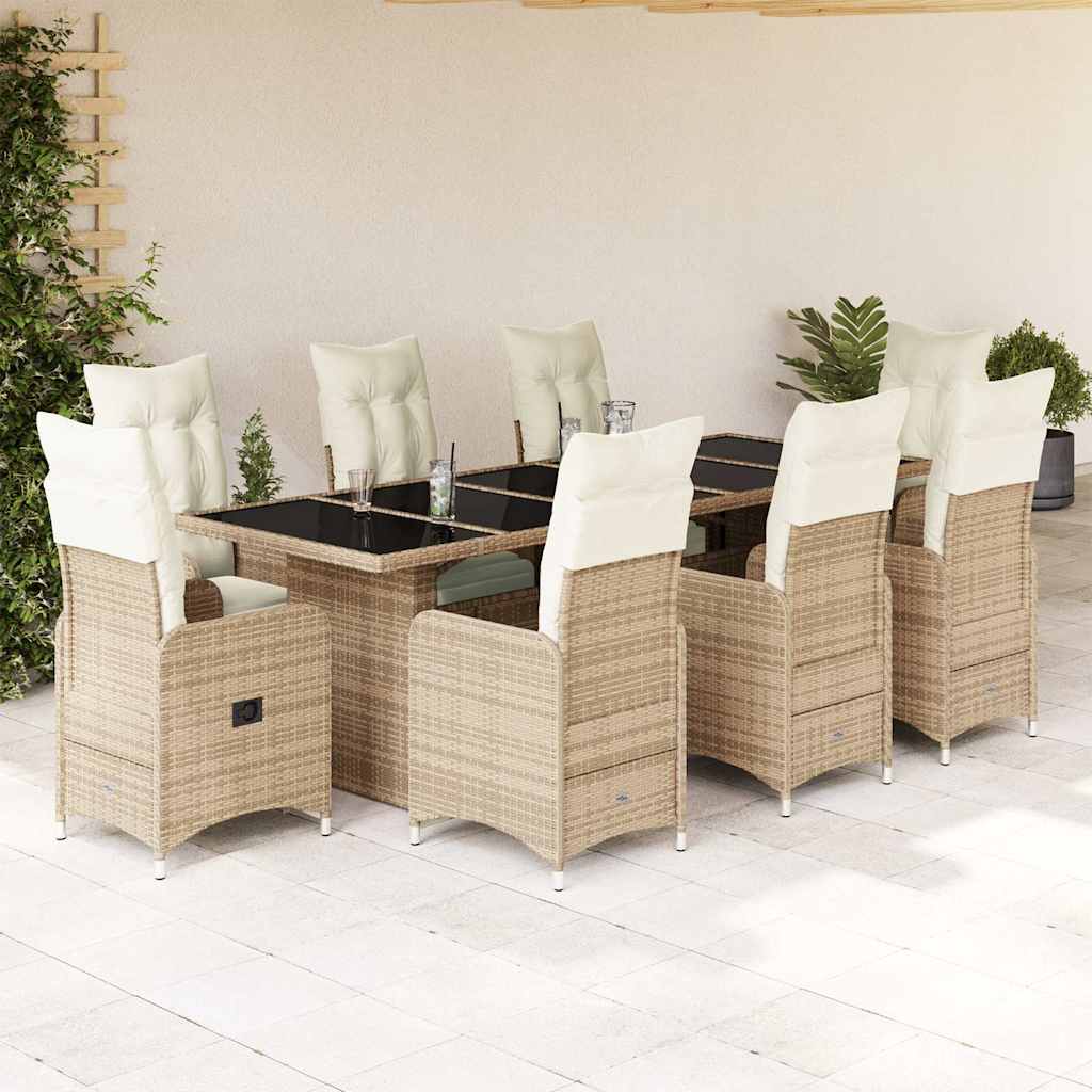 9-delige Bistroset met kussens poly rattan beige is nu te koop bij PeponiXL, paradijselijk wonen!