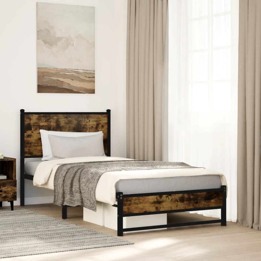Bedframe zonder matras metaal gerookt eikenkleurig 100x200 cm is nu te koop bij PeponiXL, paradijselijk wonen!