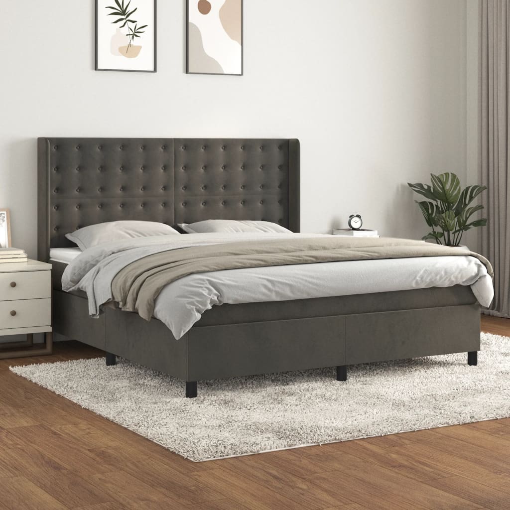 Boxspring met matras fluweel donkergrijs 180x200 cm is nu te koop bij PeponiXL, paradijselijk wonen!