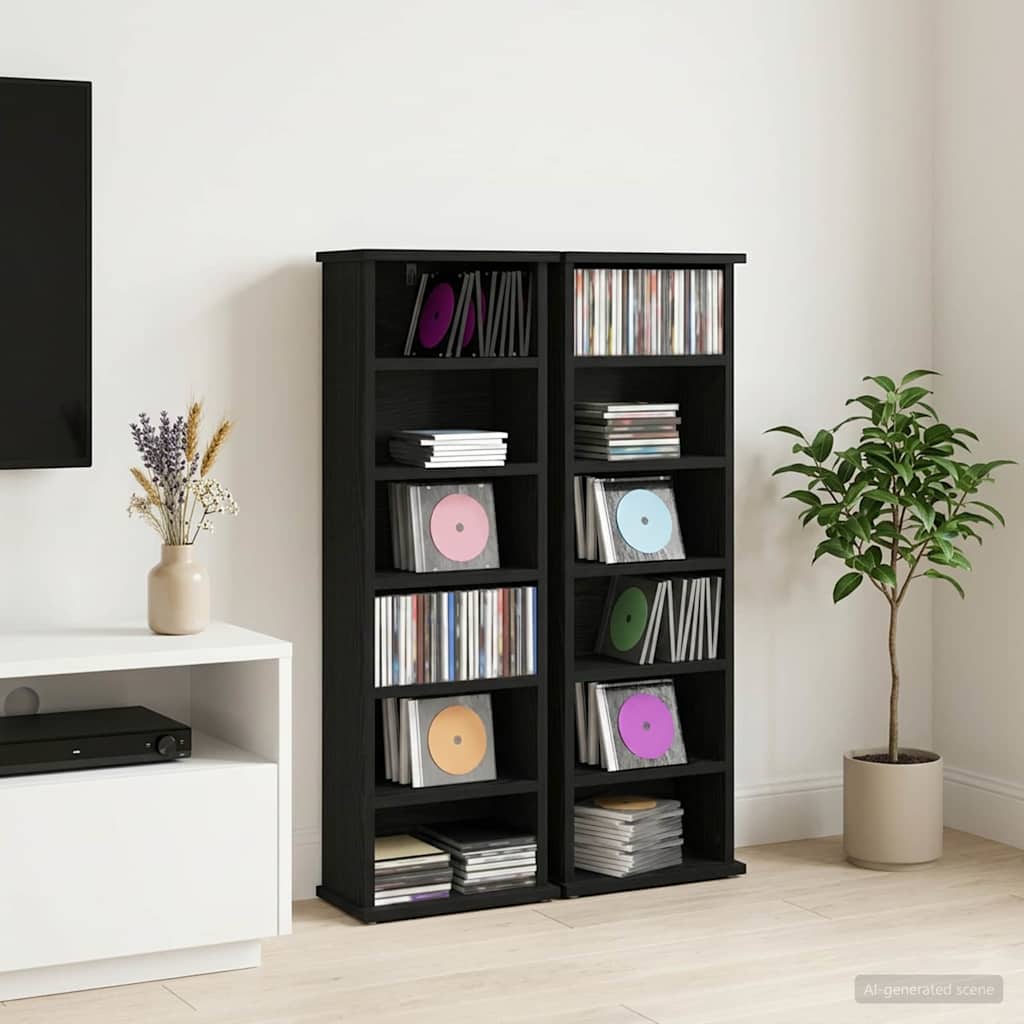 CD Kast 2 st Zwart eiken 60 x 17 x 92 cm Bewerkt hout is nu te koop bij PeponiXL, paradijselijk wonen!