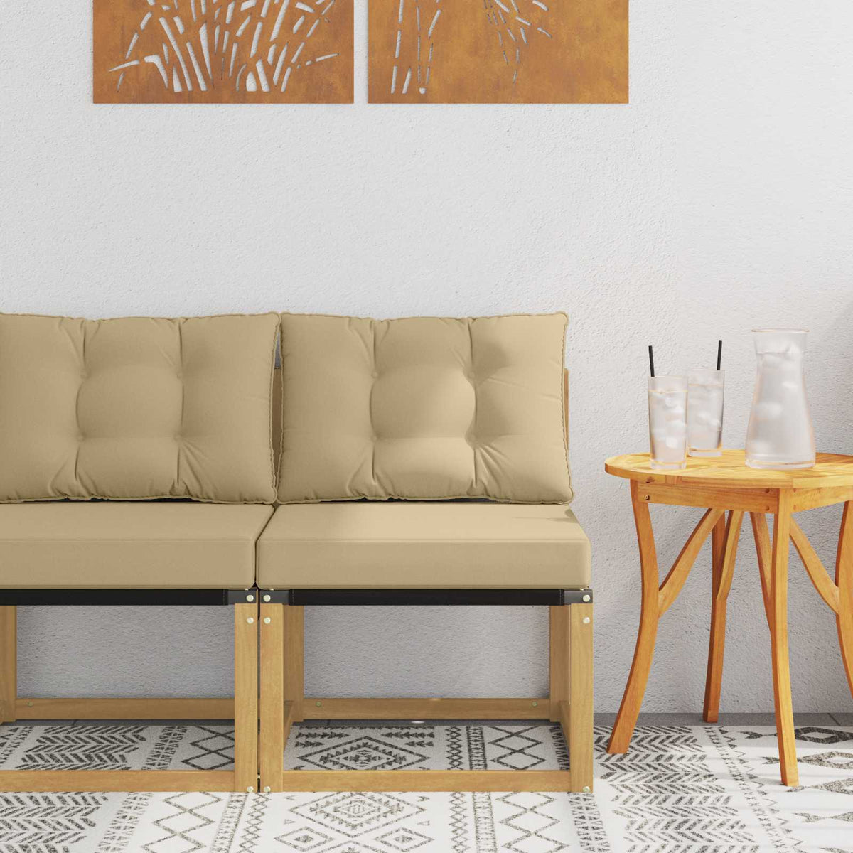 Buiten Midden Sofa Massief acaciahout en Textilene Stof Wit is nu te koop bij PeponiXL, paradijselijk wonen!