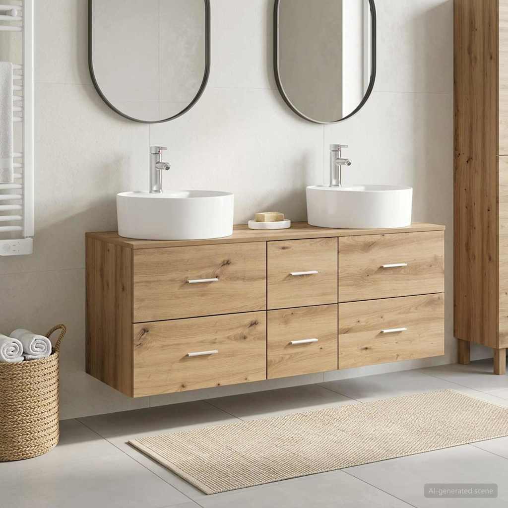 Badkamermeubelset 3 st Artisanaal eiken 49,5 x 44,5 x 65 cm is nu te koop bij PeponiXL, paradijselijk wonen!