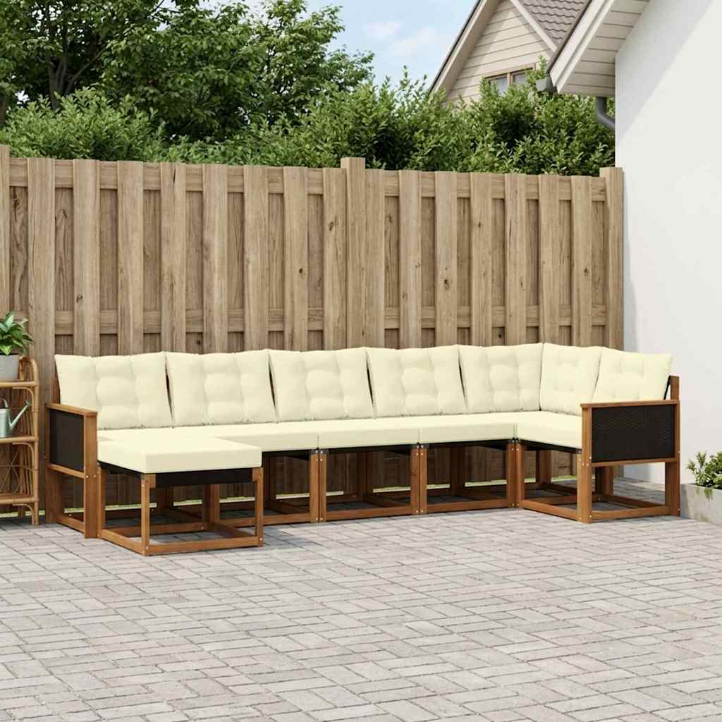 Buiten bankenset met kussen 7 pcs Natuurlijk en Crème is nu te koop bij PeponiXL, paradijselijk wonen!