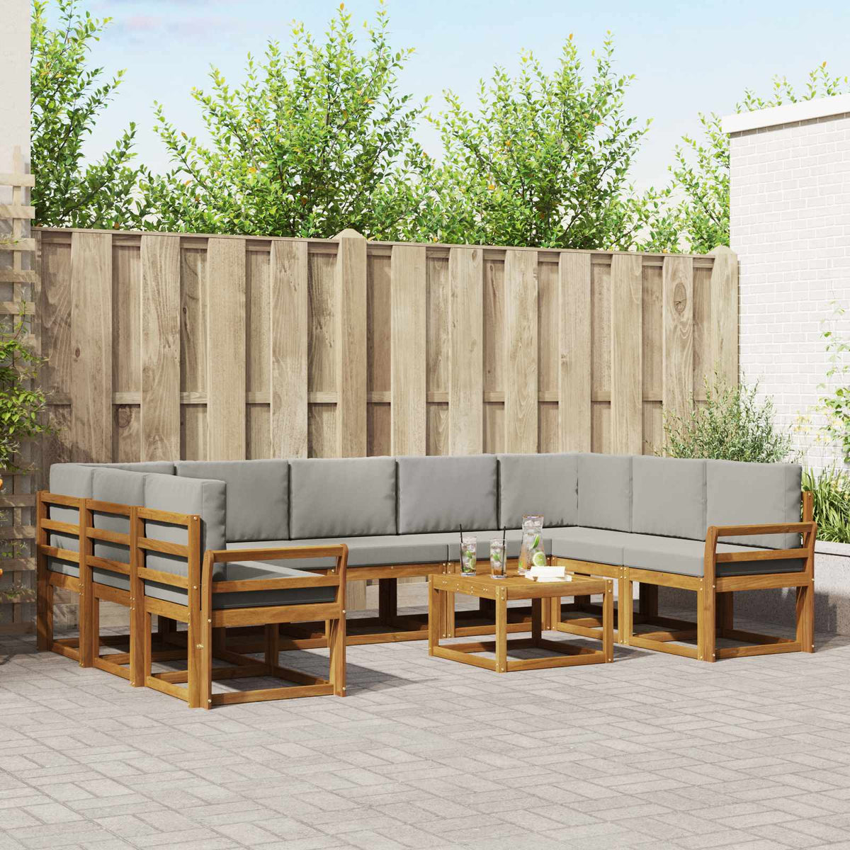 Buiten bankenset met kussen 10 pcs Natuurlijk en Lichtgrijs is nu te koop bij PeponiXL, paradijselijk wonen!