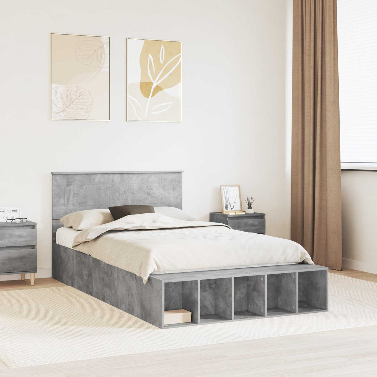 Bedframe met plank Beton Grijs 120 x 190 cm Bewerkt hout is nu te koop bij PeponiXL, paradijselijk wonen!