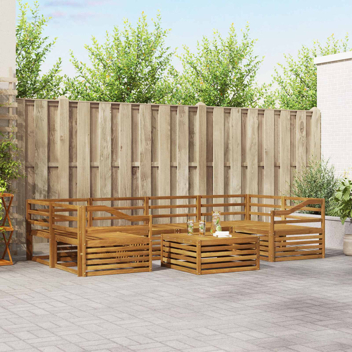 Buiten bankenset 7 pcs Naturel Massief Acaciahout is nu te koop bij PeponiXL, paradijselijk wonen!