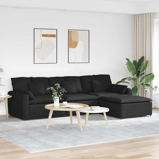 Modulaire bank met voetenbank en kussens zwart is nu te koop bij PeponiXL, paradijselijk wonen!