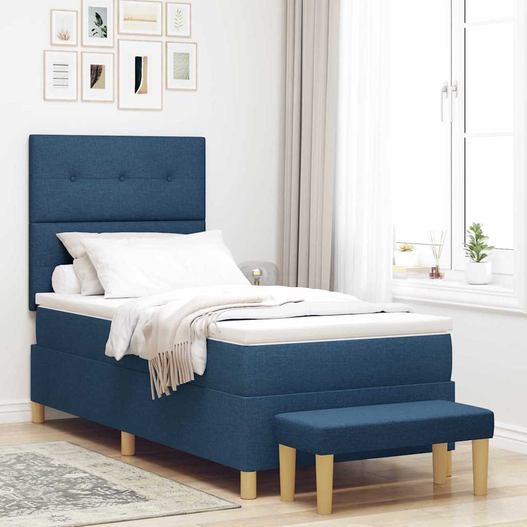 Boxspring bed met kussen met hoofdeinde Blauw 200 x 80 cm Stof is nu te koop bij PeponiXL, paradijselijk wonen!