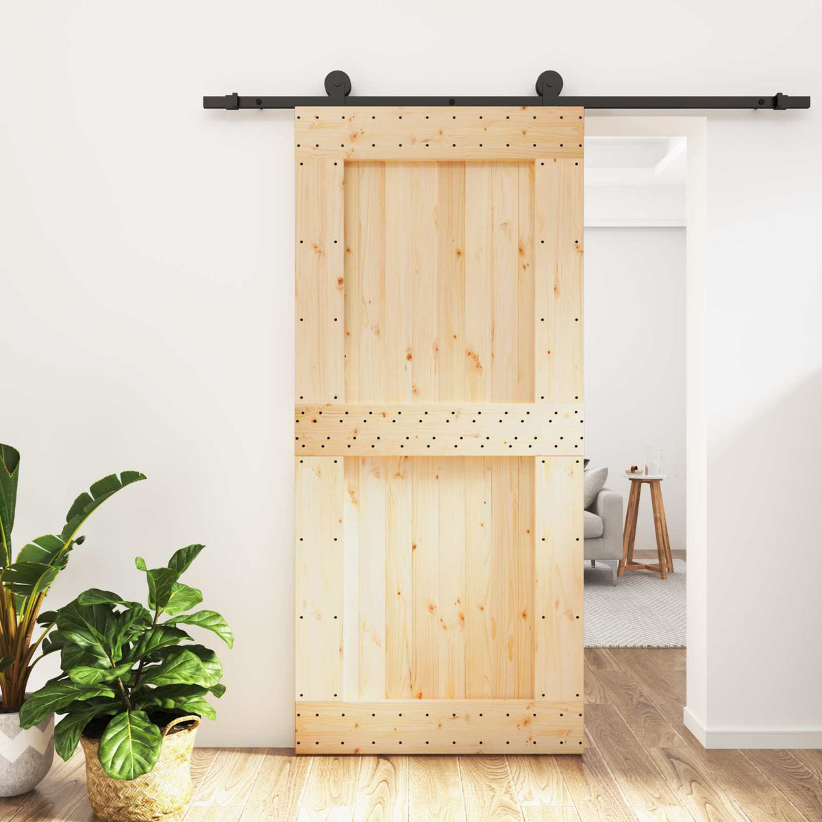 Schuifdeur Naturel en Zwart 95 x 210 cm Massief Grenenhout is nu te koop bij PeponiXL, paradijselijk wonen!