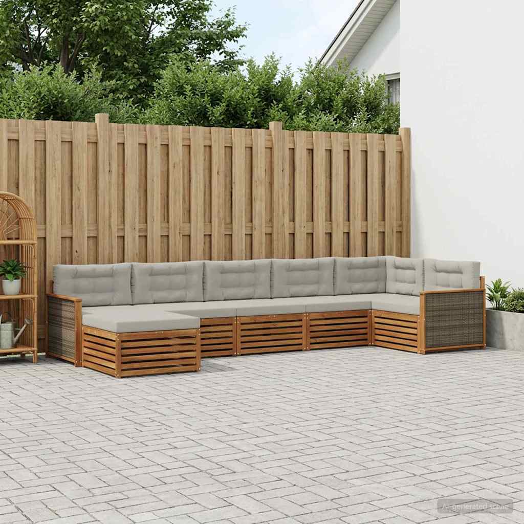 Buiten bankenset met kussen 7 pcs Naturel en lichtgrijs is nu te koop bij PeponiXL, paradijselijk wonen!