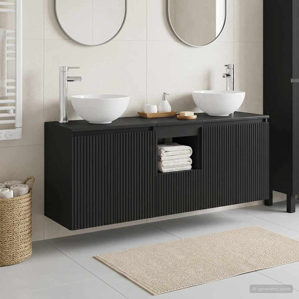 Badkamerkastenset 3 st Zwart 49,5 x 41 x 64,5 cm Bewerkt hout is nu te koop bij PeponiXL, paradijselijk wonen!
