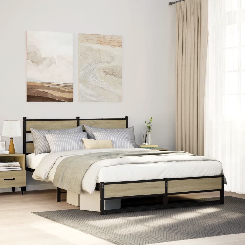 Bedframe zonder matras metaal sonoma eikenkleurig 150x200 cm is nu te koop bij PeponiXL, paradijselijk wonen!