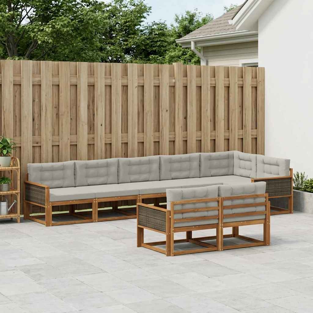 Buiten bankenset met kussen 8 pcs Natuurlijk en Lichtgrijs is nu te koop bij PeponiXL, paradijselijk wonen!