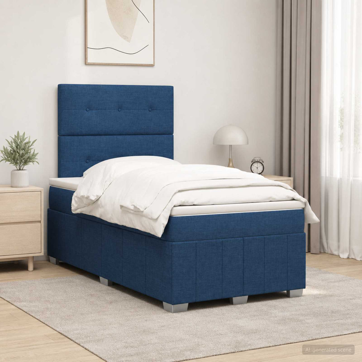 Boxspringbed met matras met hoofdeinde Blauw 120 x 190 cm Stof is nu te koop bij PeponiXL, paradijselijk wonen!