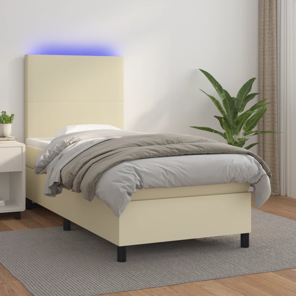 Boxspring met matras en LED kunstleer crèmekleurig 80x200 cm is nu te koop bij PeponiXL, paradijselijk wonen!