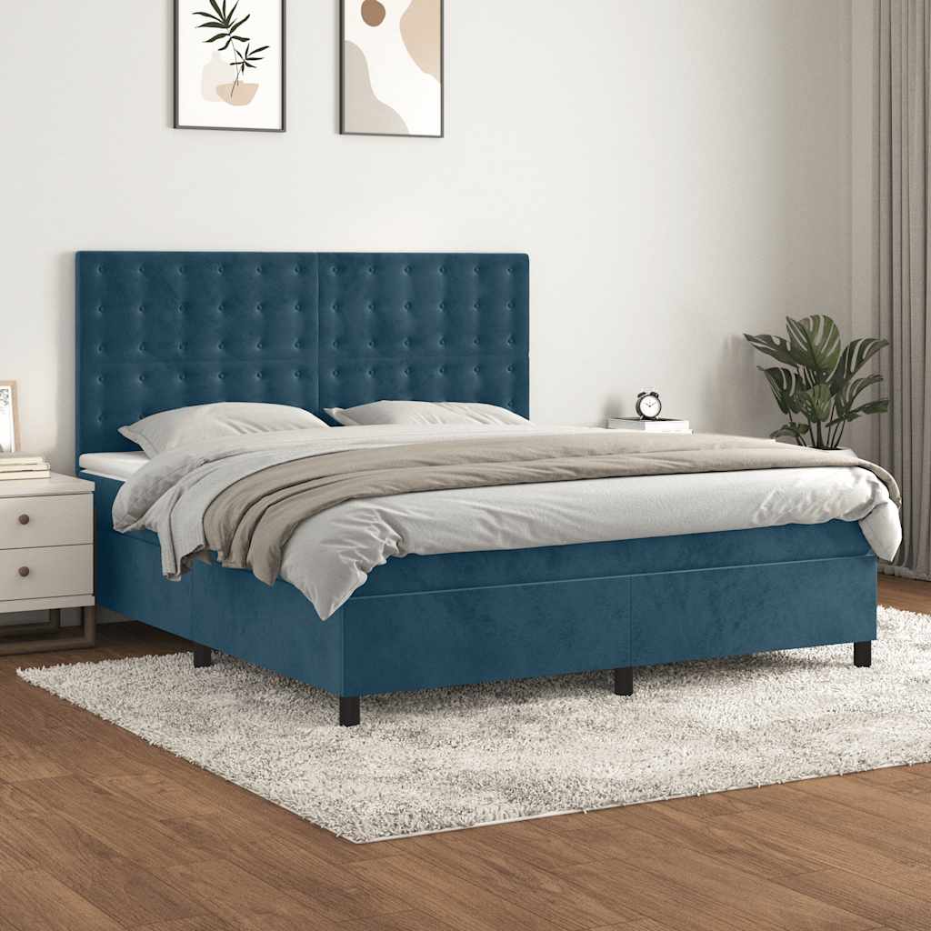 Boxspring met matras fluweel donkerblauw 160x200 cm is nu te koop bij PeponiXL, paradijselijk wonen!