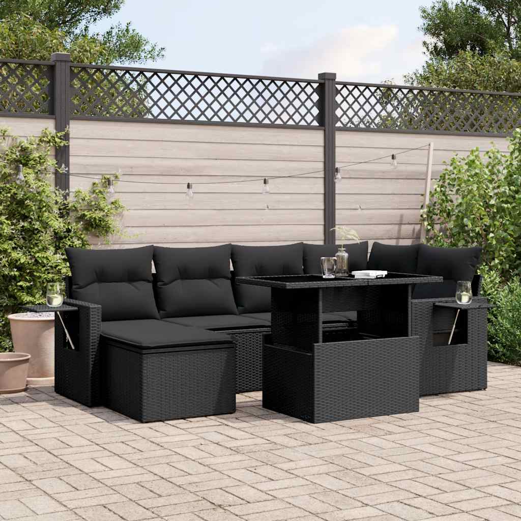 7-delige Loungeset met kussens poly rattan zwart is nu te koop bij PeponiXL, paradijselijk wonen!