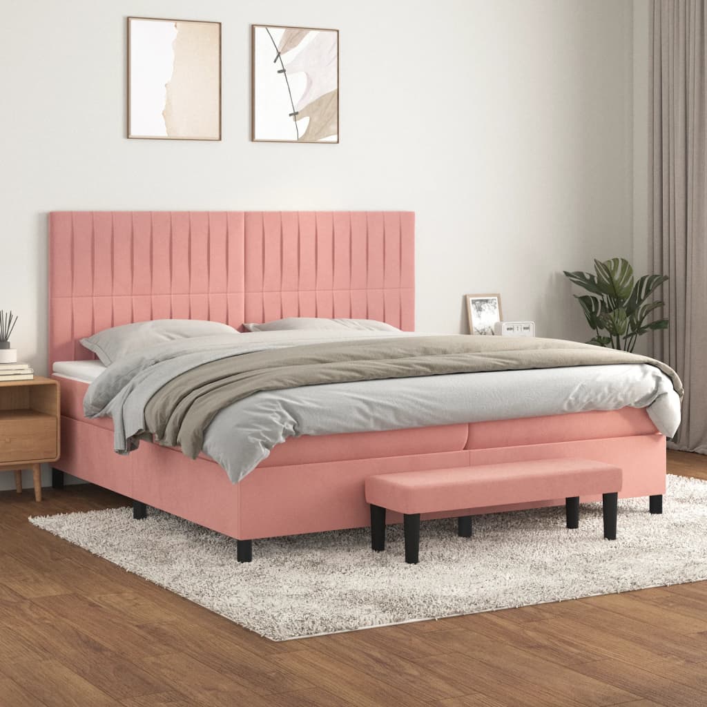 Boxspring met matras fluweel roze 200x200 cm is nu te koop bij PeponiXL, paradijselijk wonen!