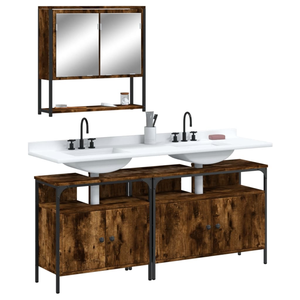 3-delige Badkamermeubelset bewerkt hout gerookt eikenkleurig is nu te koop bij PeponiXL, paradijselijk wonen!