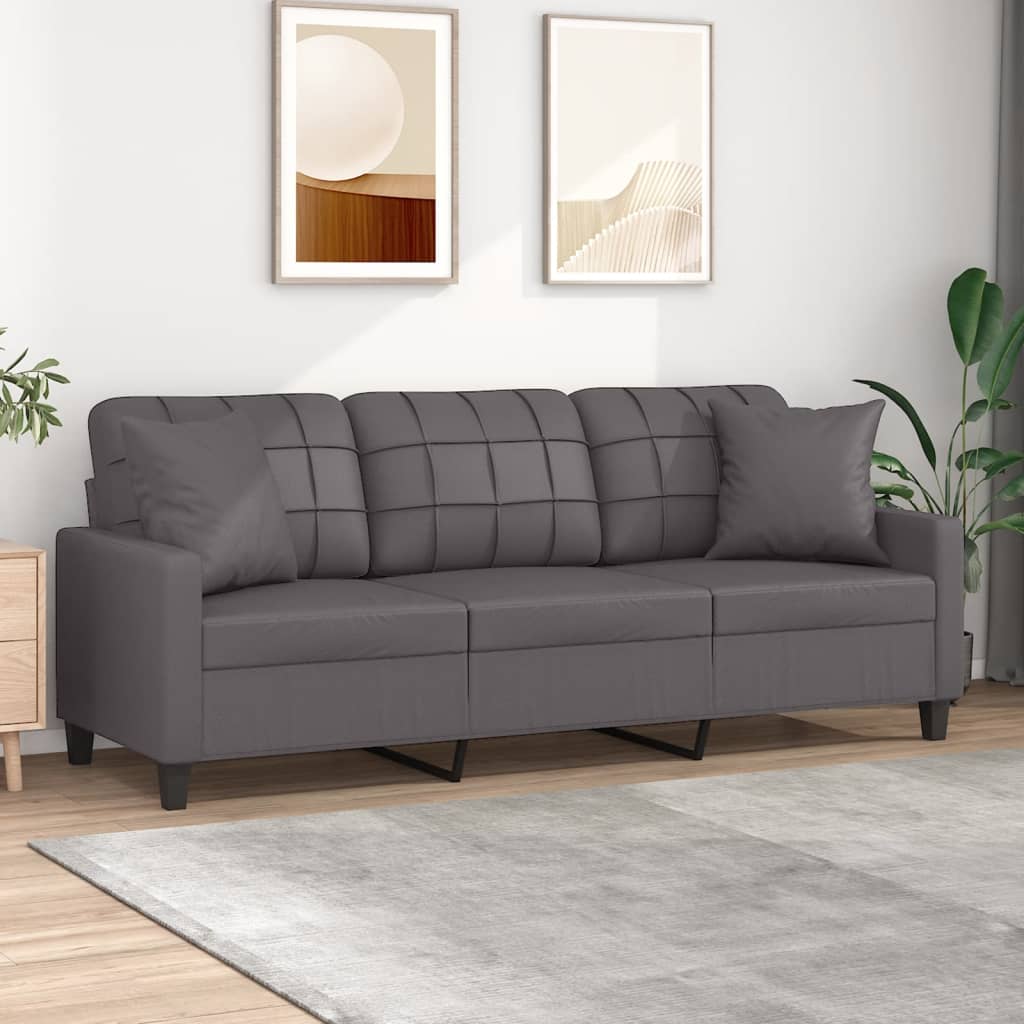 Driezitsbank met sierkussens 180 cm kunstleer grijs is nu te koop bij PeponiXL, paradijselijk wonen!