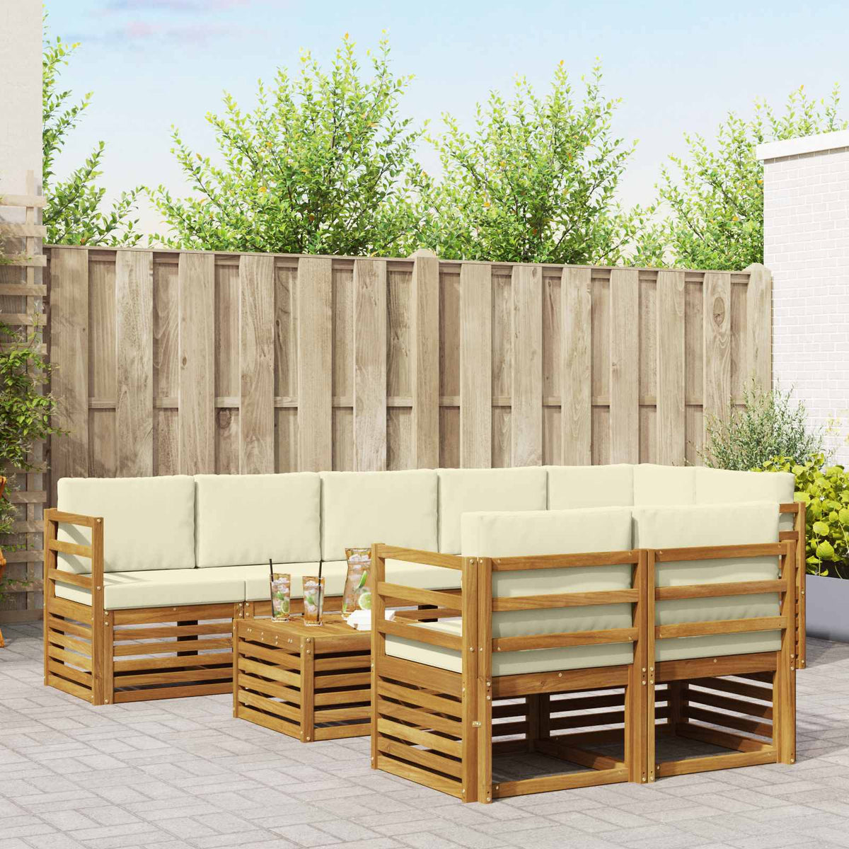 Sofa-Sets 9 pcs Natuurlijk en Crème Massief Acaciahout is nu te koop bij PeponiXL, paradijselijk wonen!