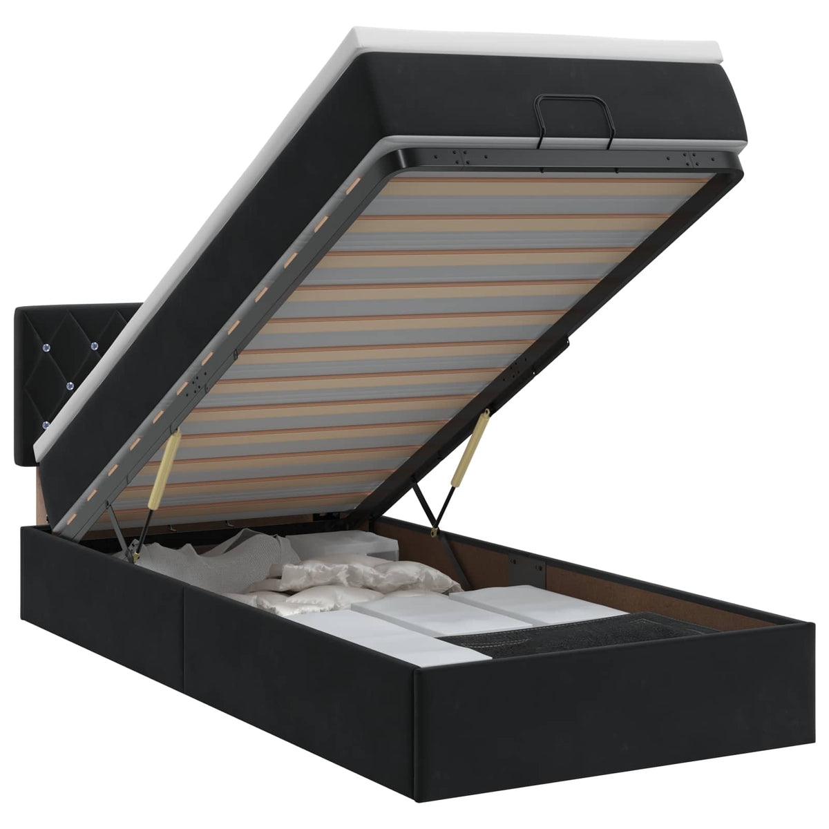 Ottoman bed met matras met hoofdeinde Zwart 90 x 190 cm Fluweel is nu te koop bij PeponiXL, paradijselijk wonen!