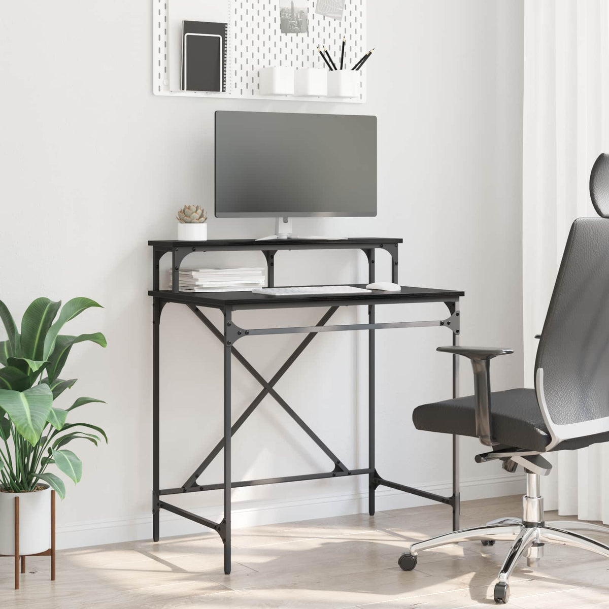 Bureau Zwart Eiken 80 x 50 x 90 cm Bewerkt hout is nu te koop bij PeponiXL, paradijselijk wonen!
