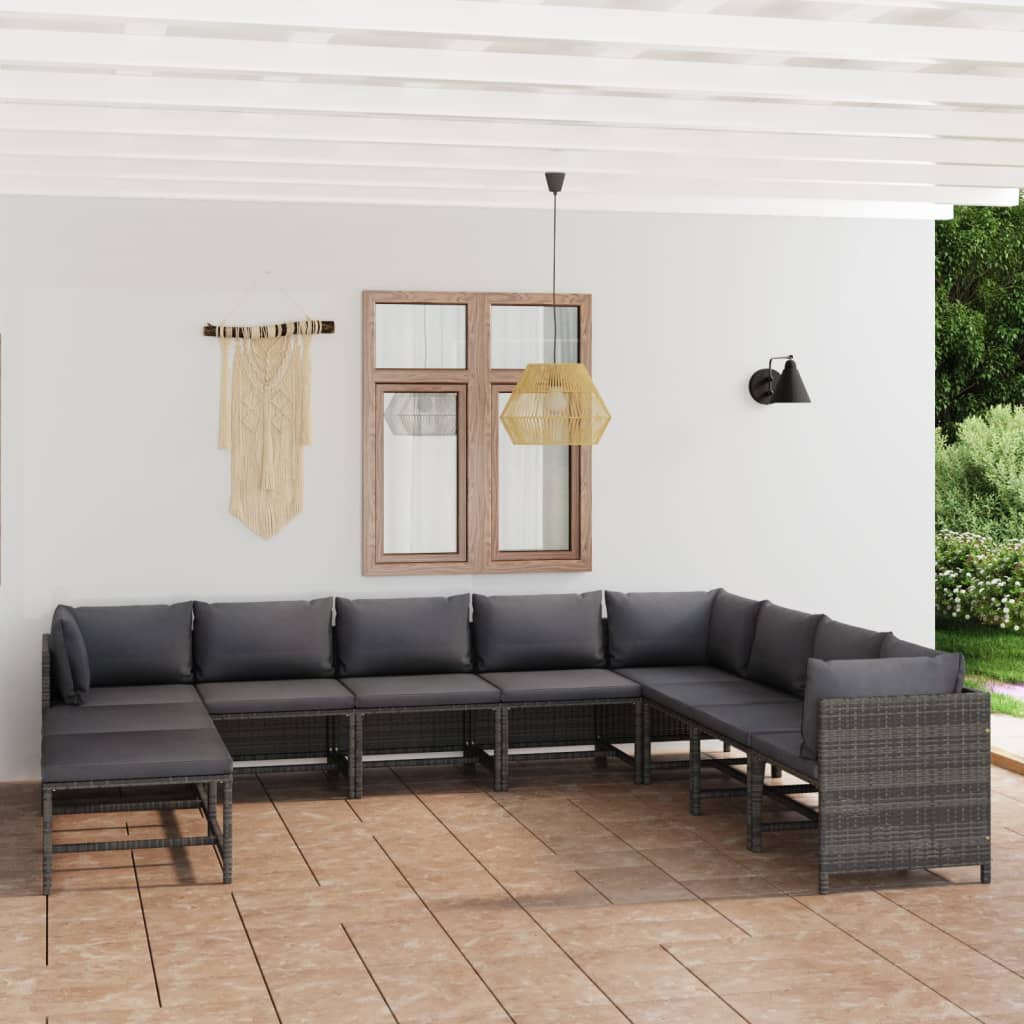 11-delige Loungeset met kussens poly rattan grijs is nu te koop bij PeponiXL, paradijselijk wonen!