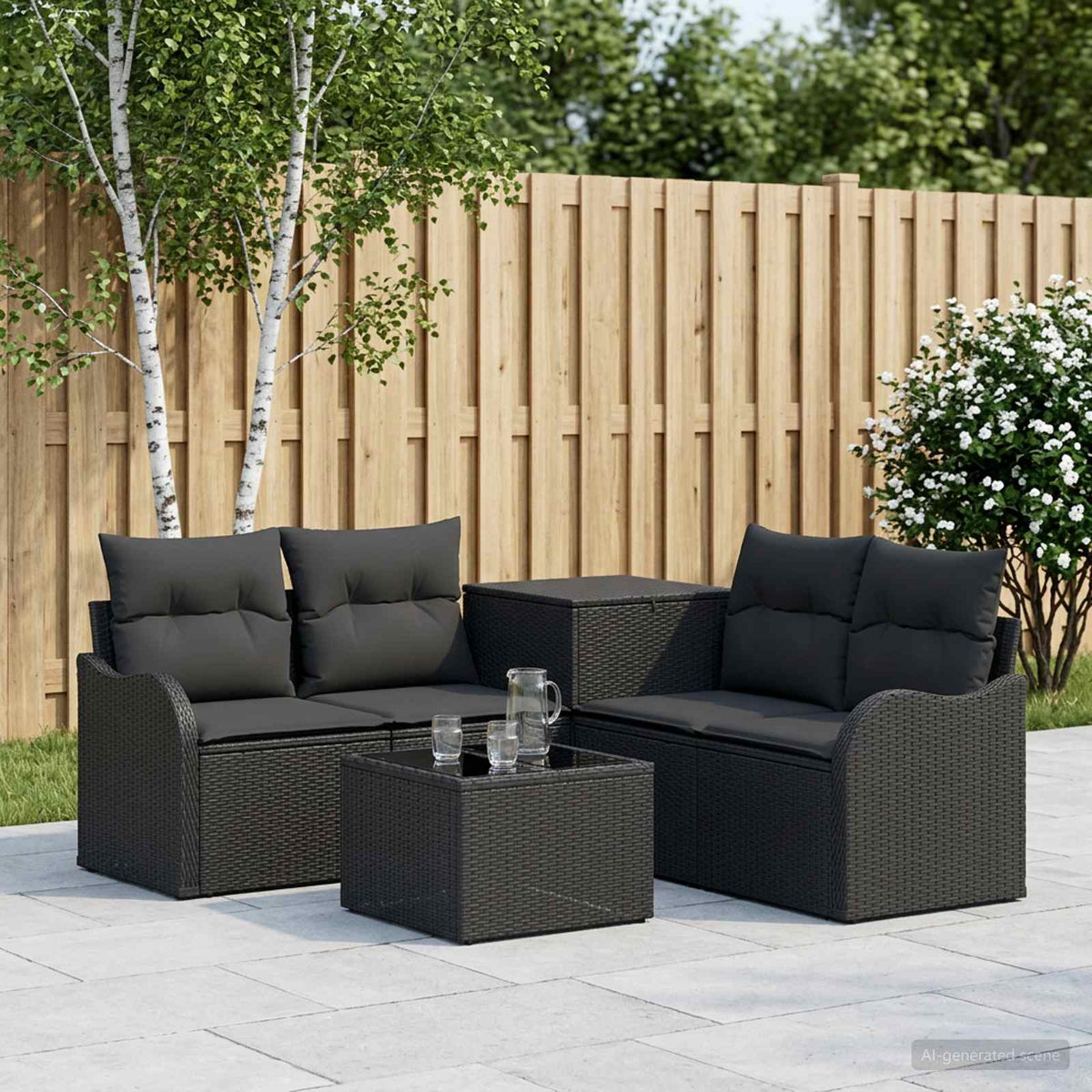 Bankstel 6 st Zwart Poly Rattan en Staal is nu te koop bij PeponiXL, paradijselijk wonen!