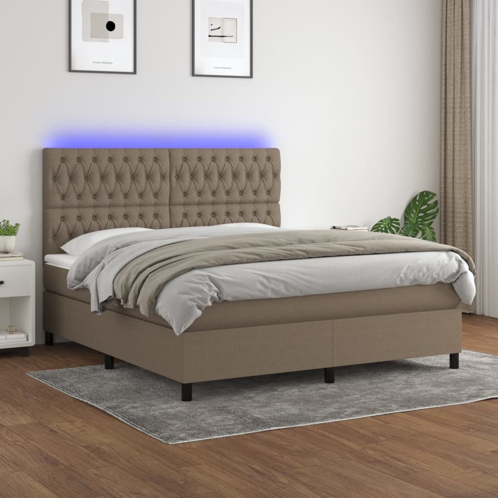 Boxspring met matras en LED stof taupe 180x200 cm is nu te koop bij PeponiXL, paradijselijk wonen!