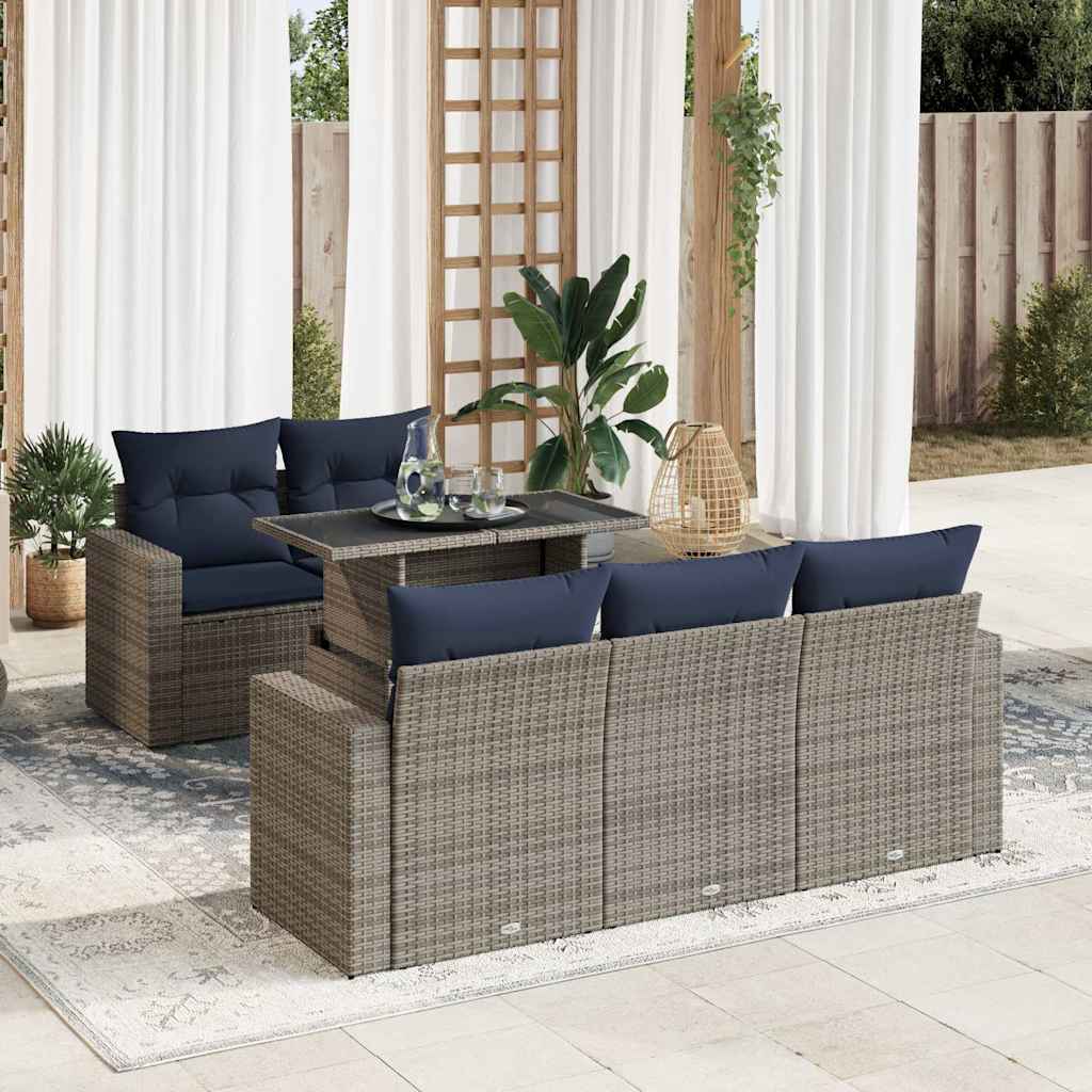 6-delige Loungeset met kussens poly rattan acacia grijs is nu te koop bij PeponiXL, paradijselijk wonen!