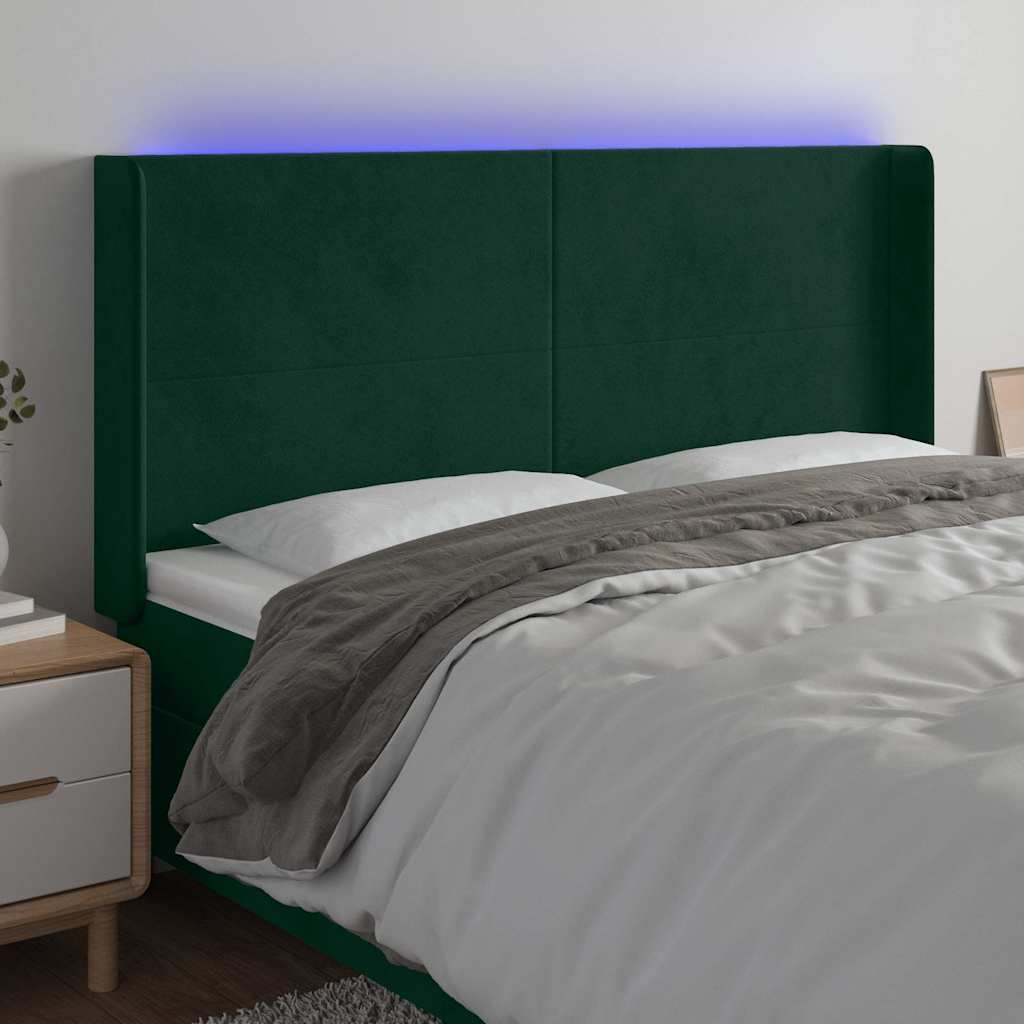 Hoofdbord LED 163x16x118/128 cm fluweel donkergroen is nu te koop bij PeponiXL, paradijselijk wonen!