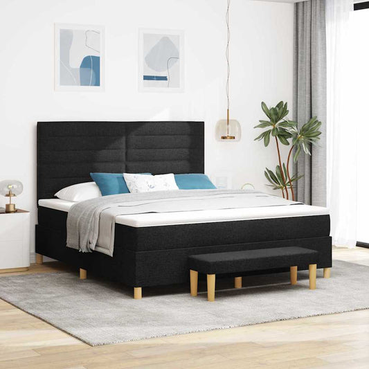 Boxspring bed met hoofdeinde Zwart 200 x 180 cm Stof is nu te koop bij PeponiXL, paradijselijk wonen!