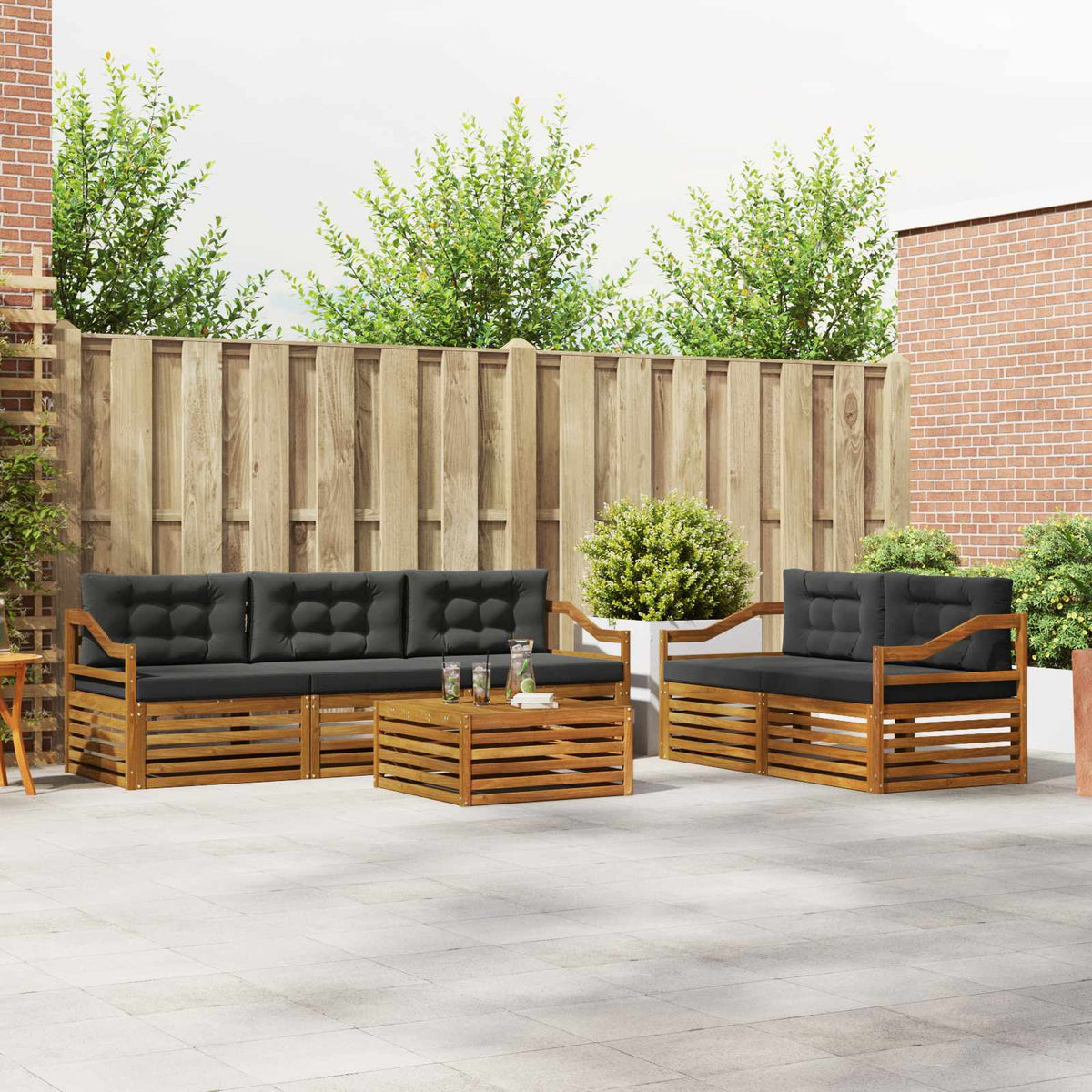 Buiten bankenset met kussen 6 pcs Natuurlijk en Antraciet is nu te koop bij PeponiXL, paradijselijk wonen!